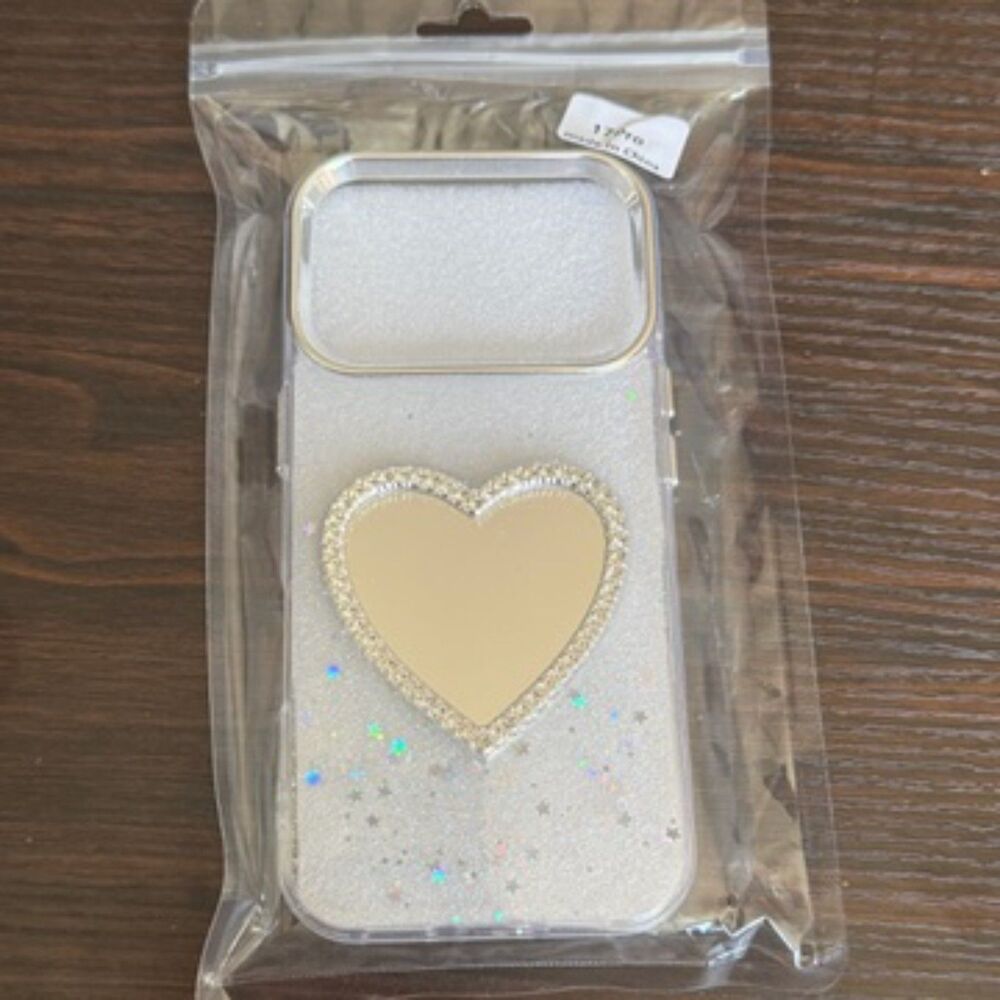 Soft Plastic Clear Glitter Phone Case Heart Mirror iPhone 17 Pro NEW